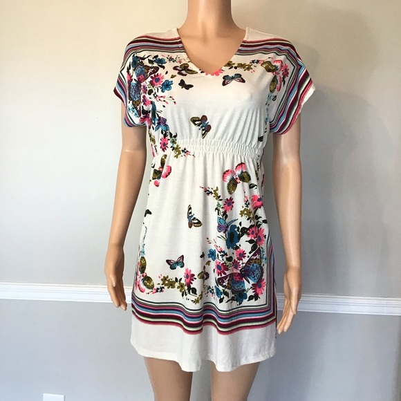 Womens Floral Butterfly Short Swimsuit Cover Up Dress Size Medium - Picture 1 of 4